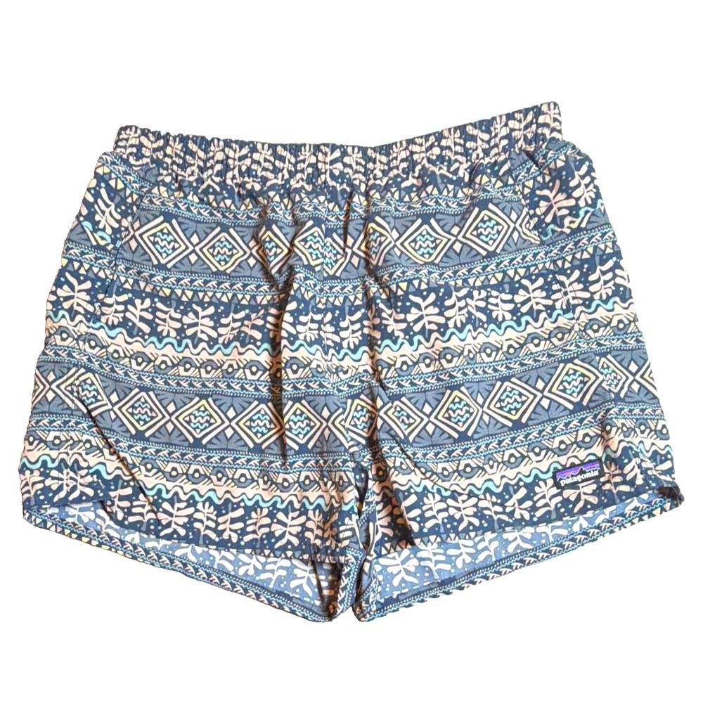 Patagonia Women's Baggies Shorts Blue White Geometric Print 4.5"